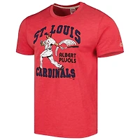 Men's Homage Albert Pujols Red St. Louis Cardinals Illustration Tri-Blend T-Shirt