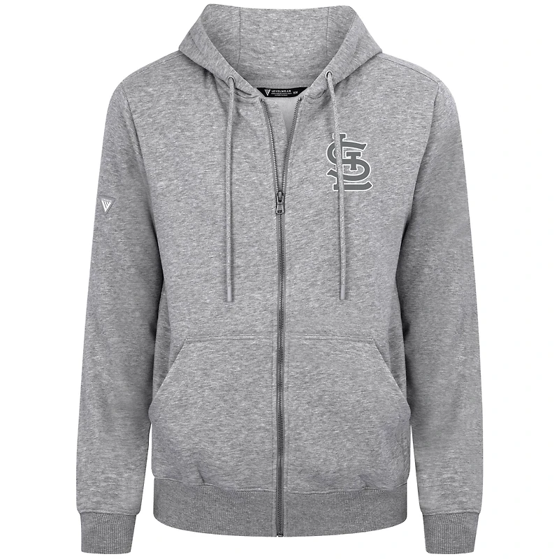Men's Levelwear Gray St. Louis Cardinals Podium Banner Arch Full-Zip Hoodie