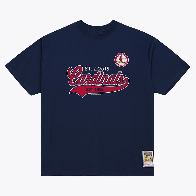 T-shirt Mitchell & Ness bleu marine pour homme, motif arc de cercle, logo des Cardinals Saint-Louis