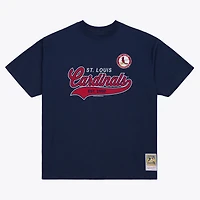 T-shirt Mitchell & Ness bleu marine pour homme, motif arc de cercle, logo des Cardinals Saint-Louis