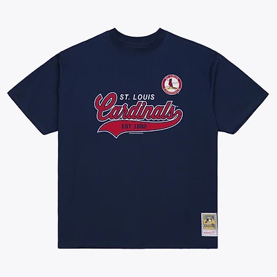 T-shirt Mitchell & Ness bleu marine pour homme, motif arc de cercle, logo des Cardinals Saint-Louis