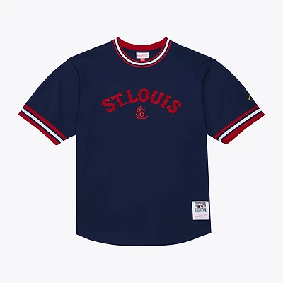 T-shirt Mitchell & Ness bleu marine St. Louis Cardinals Wild Pitch Ringer pour homme