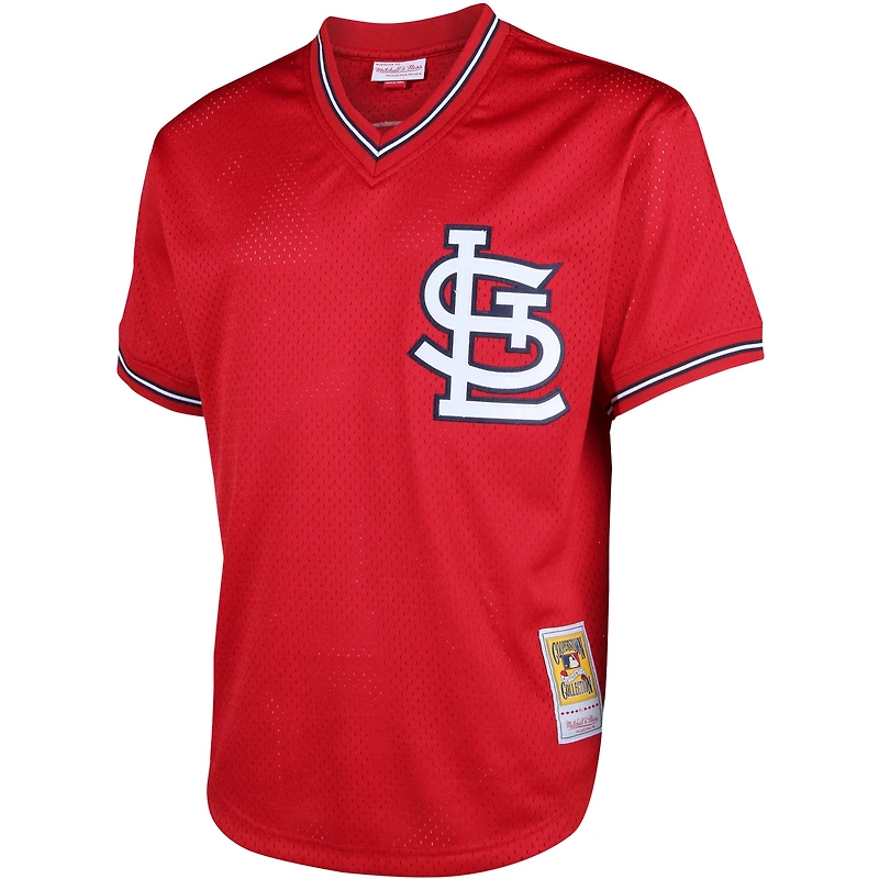 Maillot d'entraînement au bâton en maille Mitchell & Ness Ozzie Smith rouge St. Louis Cardinals Cooperstown pour hommes