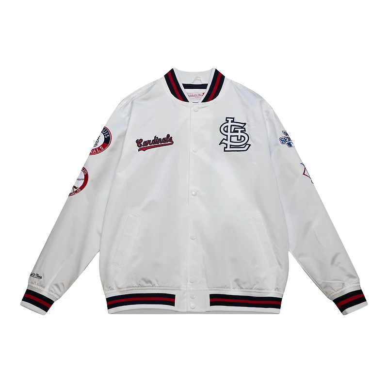 Veste universitaire en satin à boutons-pression pour hommes Mitchell & Ness White Cardinals de St. Louis City Collection