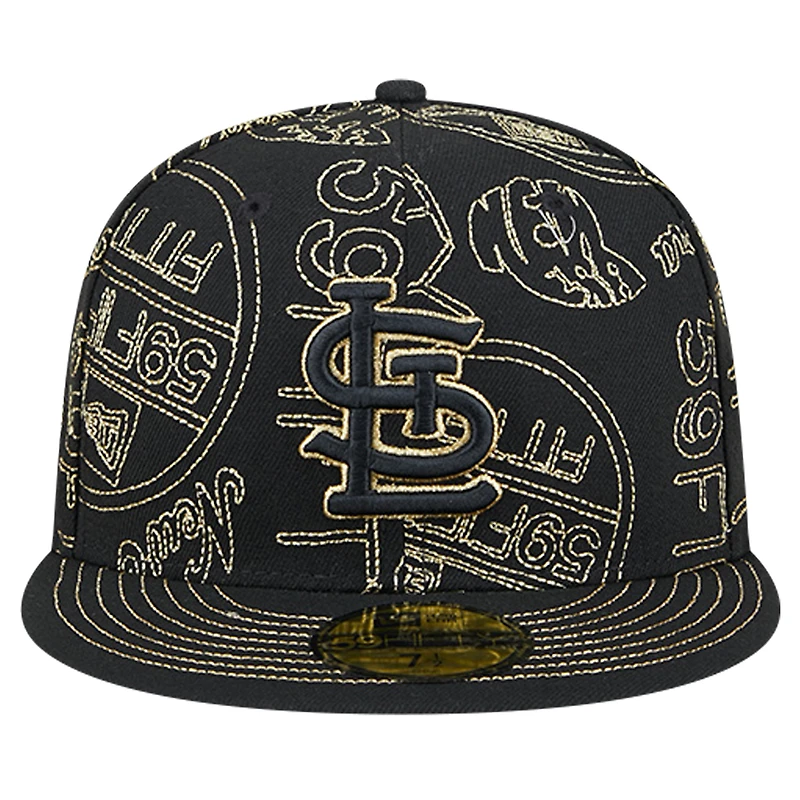 Casquette ajustée 59FIFTY Day Allover des Cardinals de Saint-Louis New Era noire pour hommes