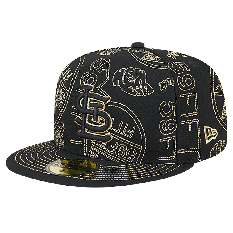Men's New Era Black St. Louis Cardinals 59FIFTY Day Allover Fitted Hat