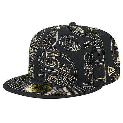 Men's New Era Black St. Louis Cardinals 59FIFTY Day Allover Fitted Hat