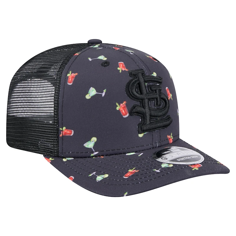 Men's New Era Black St. Louis Cardinals Adventure Drinks Pattern 9SEVENTY Stretch-Snap Hat