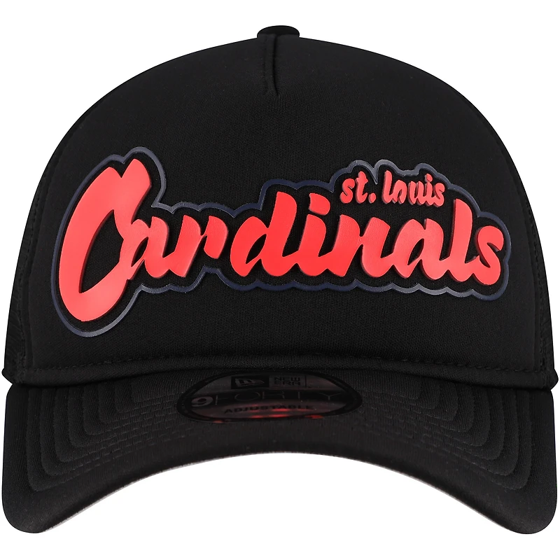 Men's New Era Black St. Louis Cardinals Retro Bold A-Frame Trucker 9FORTY Adjustable Hat