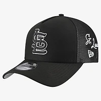 Casquette trucker New Era noire pour homme, logo St. Louis Cardinals, inscription latérale 9FORTY, modèle A-Frame ajustable