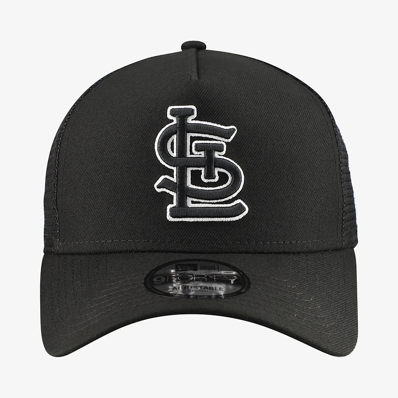 Men's New Era St. Louis Cardinals Side Script 9FORTY A-Frame Trucker Adjustable Hat