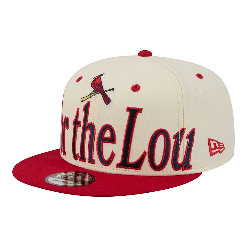 Men's New Era Cream St. Louis Cardinals Oversized Slogan 9FIFTY Snapback Hat
