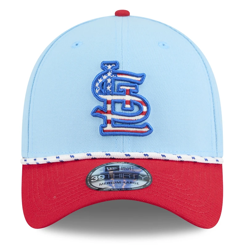 Men's New Era Light Blue/Red St. Louis Cardinals 2025 Fourth of July 39THIRTY Flex Hat