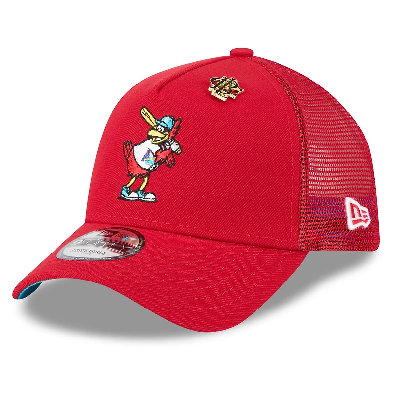 Men's New Era Red St. Louis Cardinals 2025 Big League Chew A-Frame 9FORTY Adjustable Trucker Hat