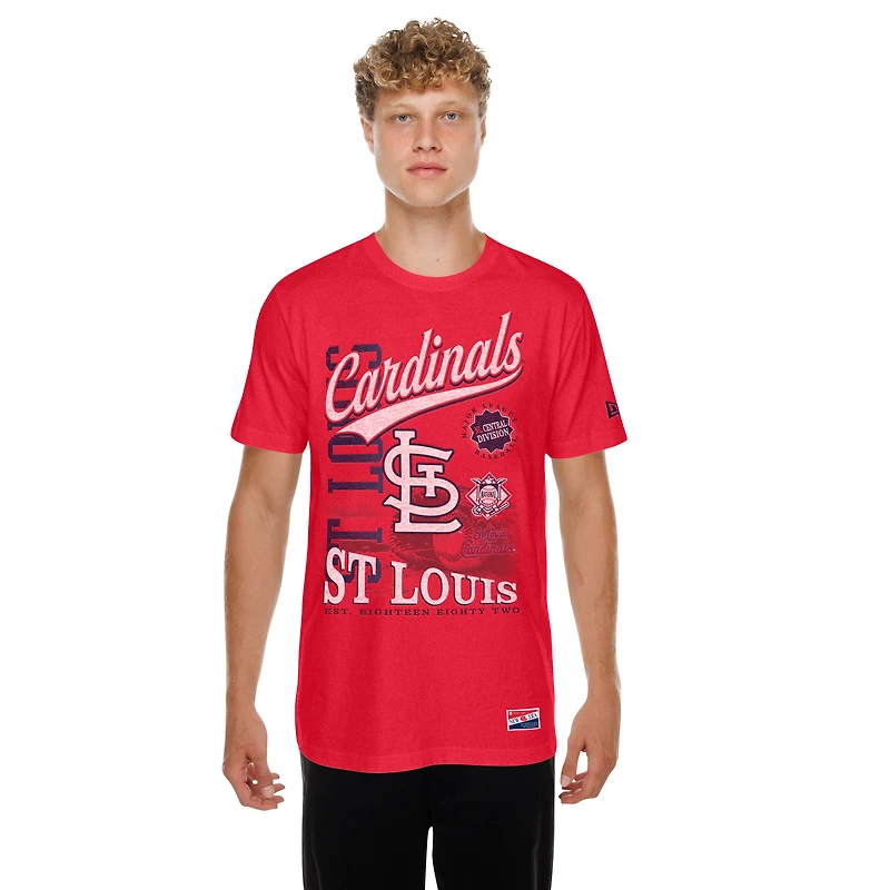 Men's New Era Red St. Louis Cardinals  Oversized Throwback Distressed T-Shirt