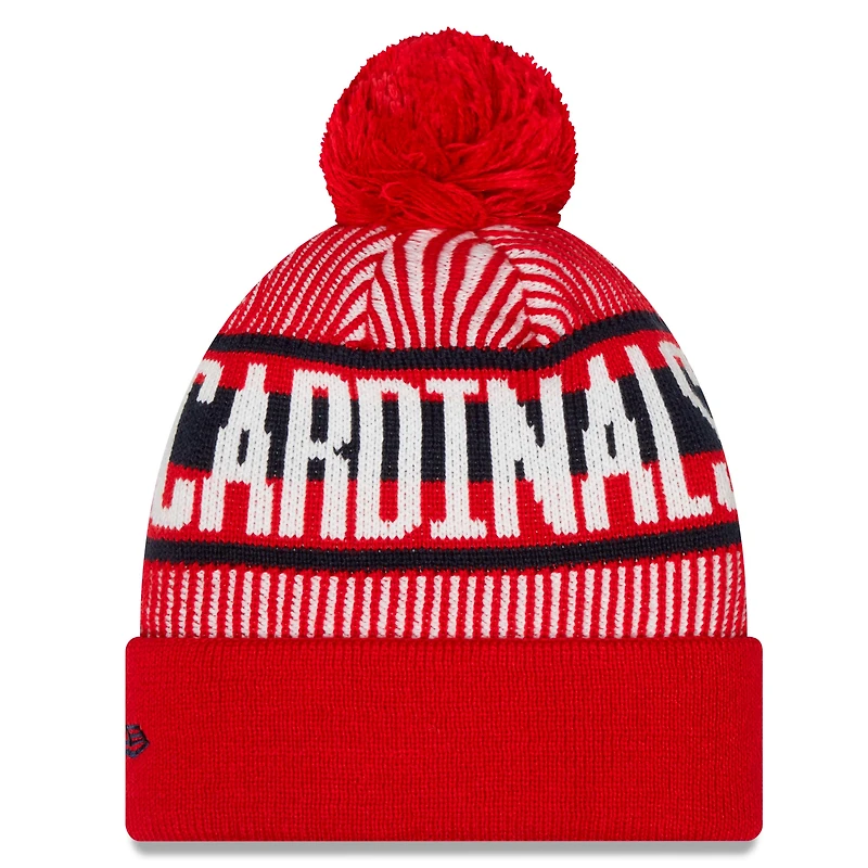 Men's New Era Red St. Louis Cardinals Striped Cuffed Knit Hat - with Pom