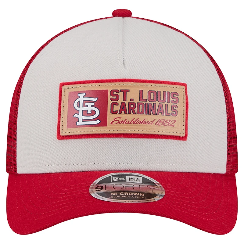 Men's New Era Stone/Red St. Louis Cardinals Text A-Frame Trucker 9FORTY Hat