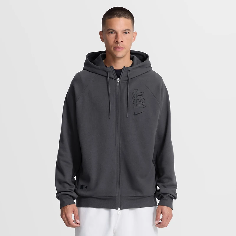 Sweat à capuche zippé Nike Authentic Collection Player Raglan Dri-FIT pour homme, couleur anthracite, St. Louis Cardinals
