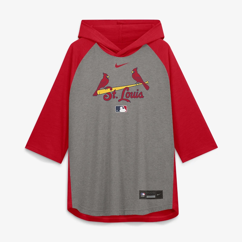 Men's Nike Gray St. Louis Cardinals Authentic Collection Flux Dri-FIT Raglan 3/4-Sleeve Hooded T-Shirt