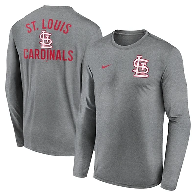 Men's Nike Heather Charcoal St. Louis Cardinals 2-Hit Legend Dri-FIT Long Sleeve T-Shirt