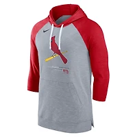 Chandail à capuchon manches 3/4 raglan baseball St. Louis Cardinals Nike pour homme, gris chiné/rouge chiné