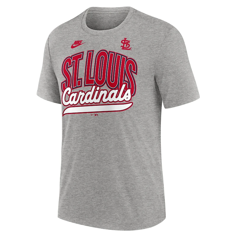T-shirt Nike gris chiné pour homme, collection Cooperstown Retro Tri-Blend des Cardinals de St. Louis