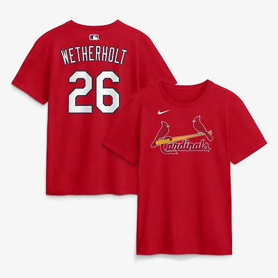T-shirt Nike pour homme JJ Wetherholt rouge des Cardinals de Saint-Louis, avec nom et numéro
