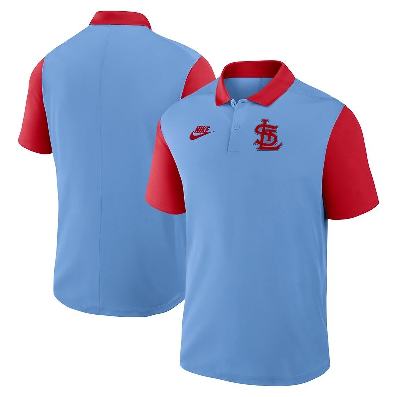 Polo Nike Victory Dri-FIT bleu clair/rouge pour homme des Cardinals de St. Louis, collection Cooperstown, à blocs couleurs