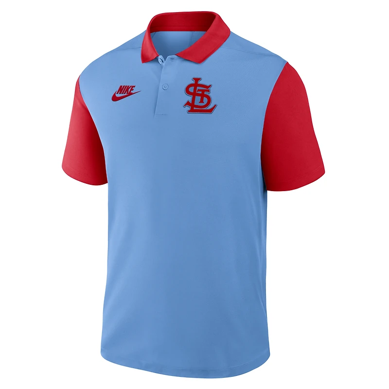 Polo Nike Victory Dri-FIT bleu clair/rouge pour homme des Cardinals de St. Louis, collection Cooperstown, à blocs couleurs