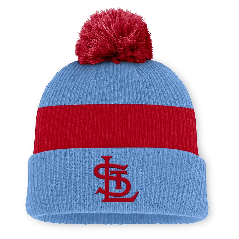 Bonnet Nike bleu clair/rouge à revers avec pompon pour homme, collection Cooperstown, Cardinals de St. Louis