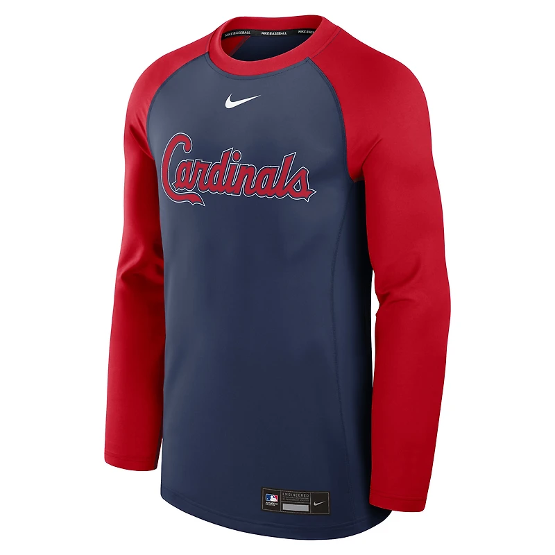 Men's Nike Navy/Red St. Louis Cardinals Authentic Collection Game Time Raglan Dri-FIT Long Sleeve T-Shirt