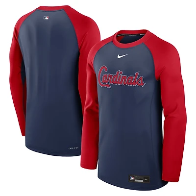 T-shirt à manches longues Nike Authentic Collection Game Time Raglan Dri-FIT pour homme, bleu marine et rouge, St. Louis Cardinals