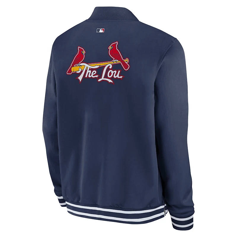 Veste aviateur Nike bleu marine St. Louis Cardinals Authentic Collection City Connect entièrement zippée pour homme