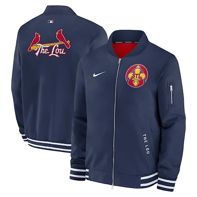 Veste aviateur Nike bleu marine St. Louis Cardinals Authentic Collection City Connect entièrement zippée pour homme