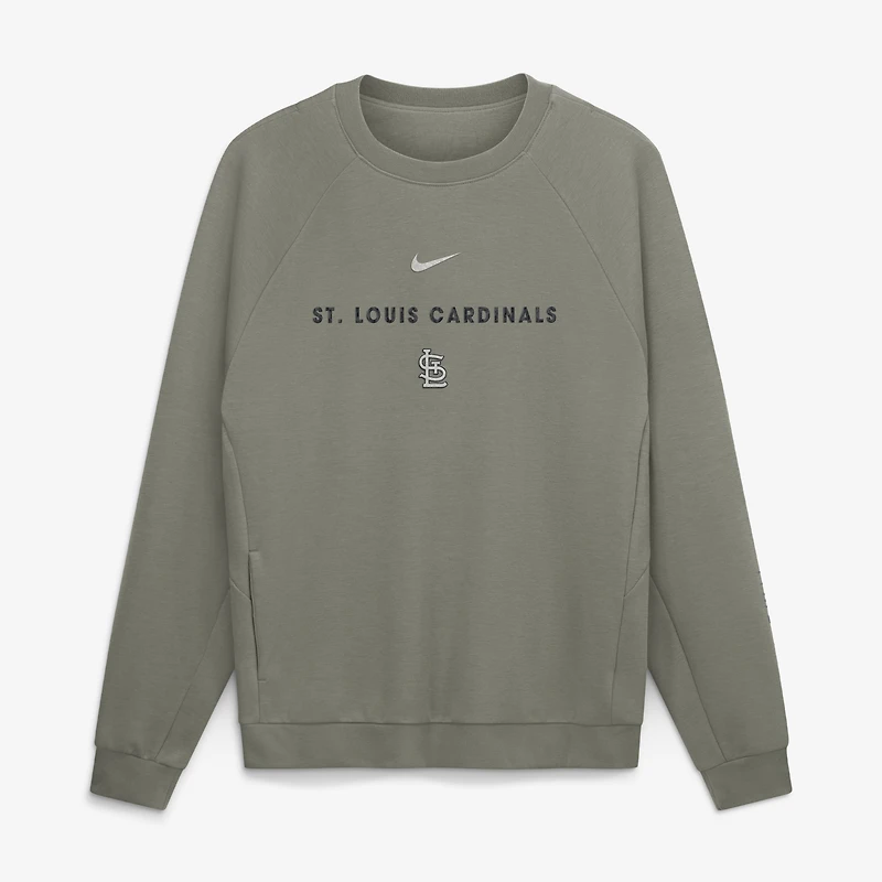 Sweat-shirt raglan Nike Dri-FIT pour homme, couleur olive, motif St. Louis Cardinals.
