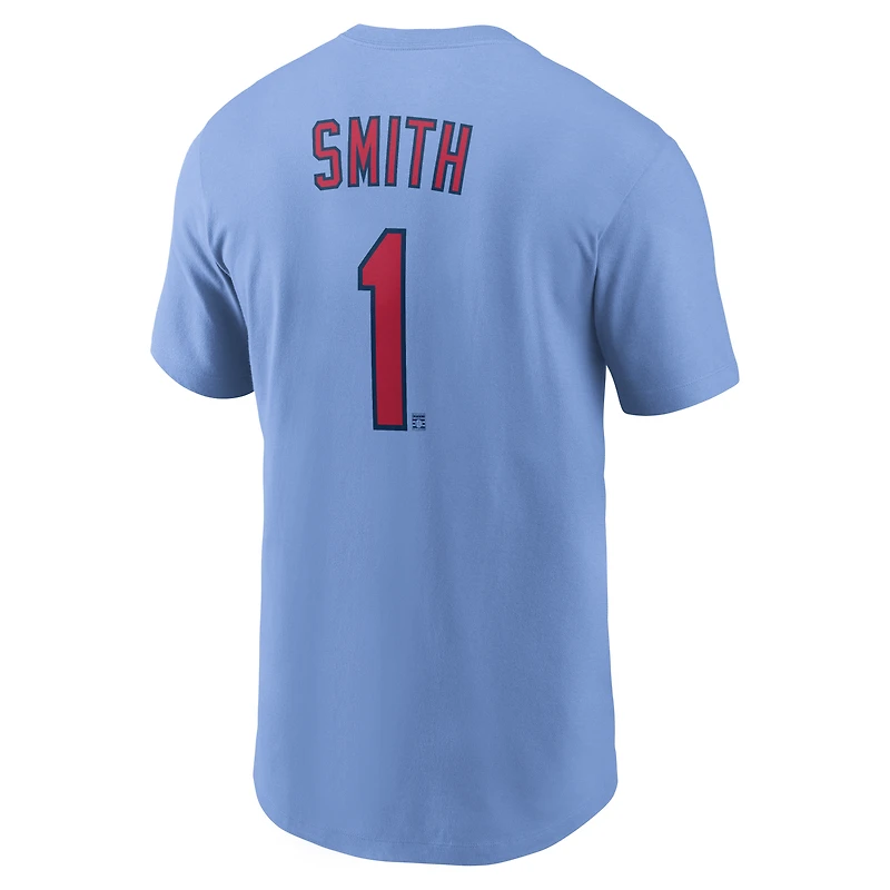 T-shirt Nike Ozzie Smith bleu clair pour homme, collection Cooperstown des Cardinals de Saint-Louis, avec nom et numéro