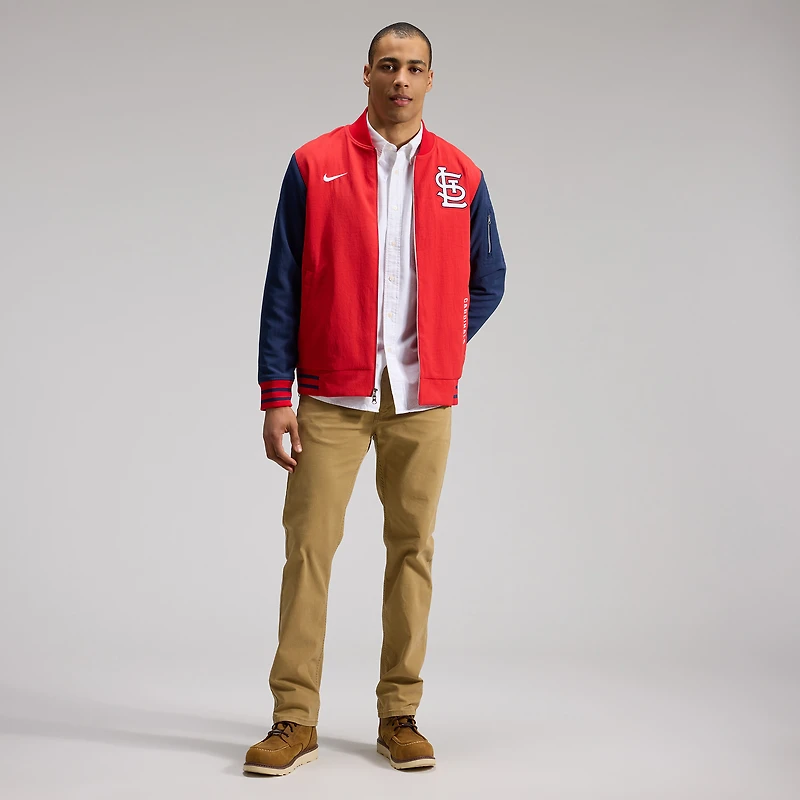 Men's Nike Red/Navy St. Louis Cardinals Authentic Collection Dugout Relaxed Full-Zip Bomber Jacket