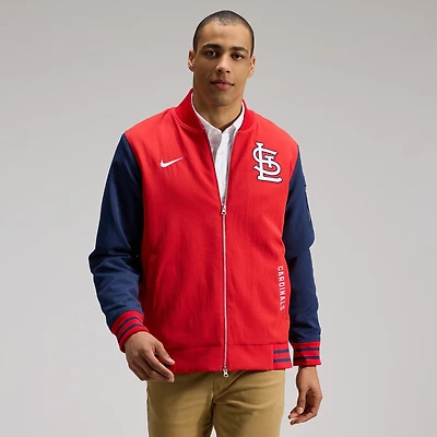 Men's Nike Red/Navy St. Louis Cardinals Authentic Collection Dugout Relaxed Full-Zip Bomber Jacket