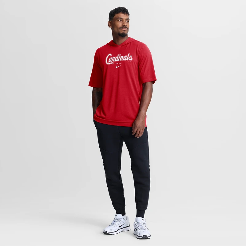 T-shirt à capuche Nike rouge pour homme, logo arqué des Cardinals de Saint-Louis, en mélange trois matières.
