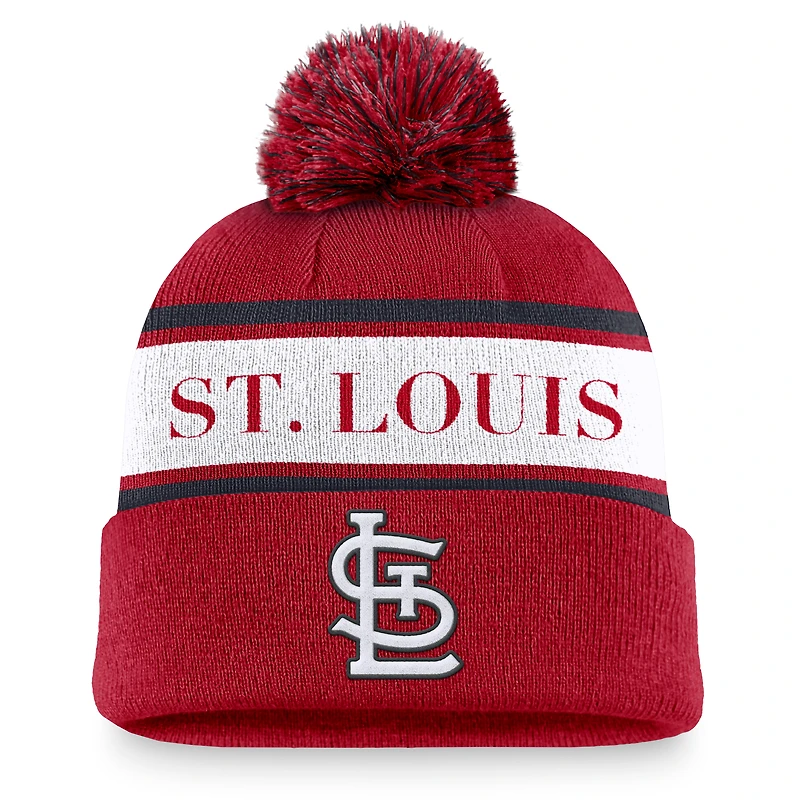 Men's Nike Red St. Louis Cardinals Team Stripe Peak Cuffed Knit Hat with Pom