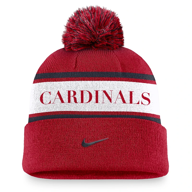 Men's Nike Red St. Louis Cardinals Team Stripe Peak Cuffed Knit Hat with Pom