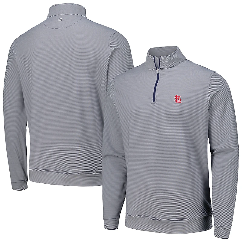 Men's Peter Millar Navy St. Louis Cardinals Perth Sugar Stripe Performance Quarter-Zip Top