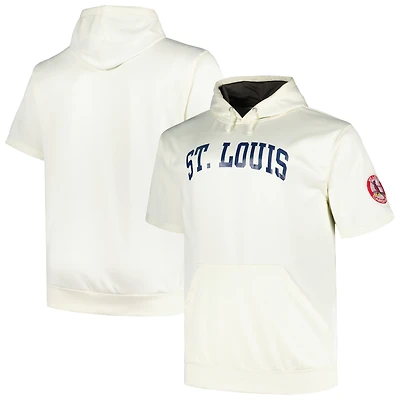 Men's Profile Oatmeal St. Louis Cardinals Big & Tall Contrast Short Sleeve Pullover Hoodie