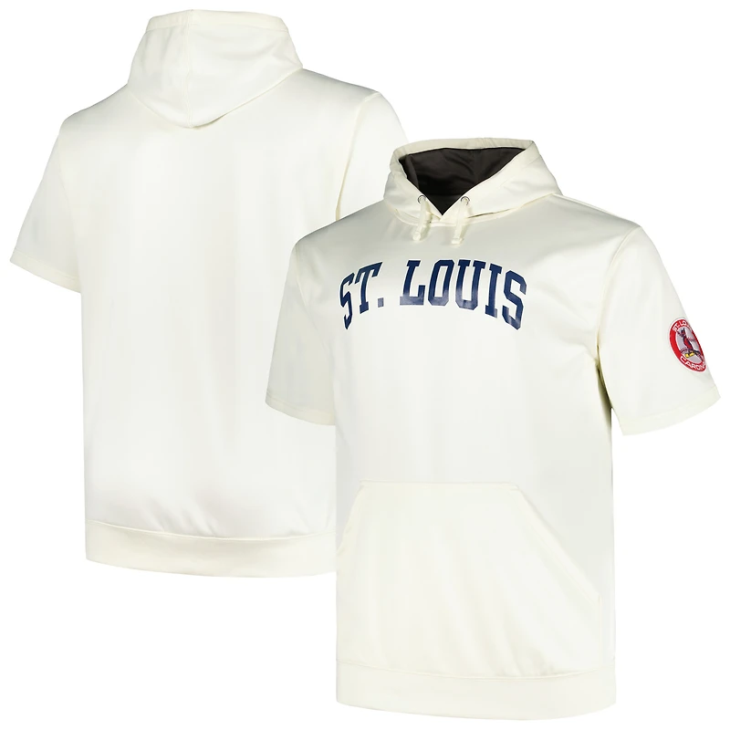 Men's Profile Oatmeal St. Louis Cardinals Big & Tall Contrast Short Sleeve Pullover Hoodie