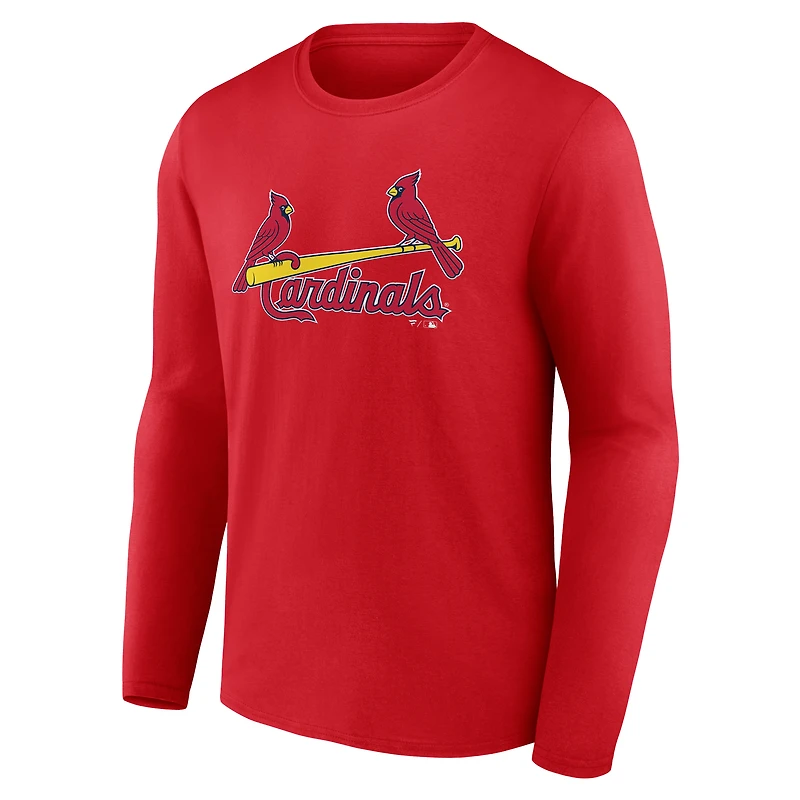 T-shirt à manches longues rouge pour homme avec logo officiel des Cardinals de Saint-Louis
