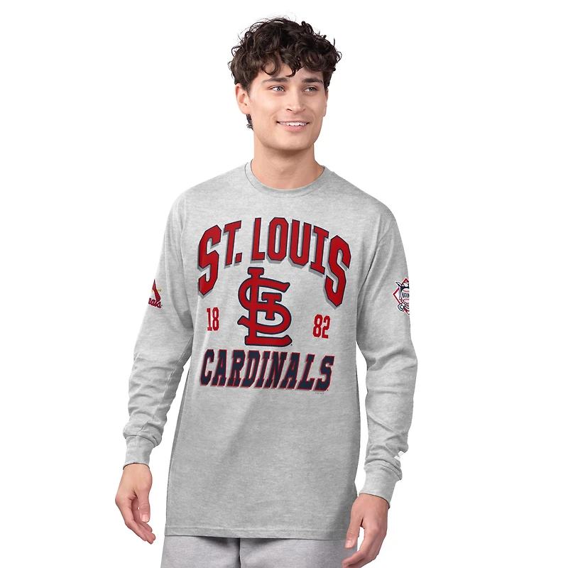 Ensemble de deux t-shirts à manches longues et courtes Starter pour homme, gris chiné/rouge, St. Louis Cardinals