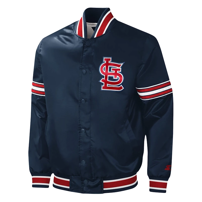 Men's Starter Navy St. Louis Cardinals Slider Satin Full-Snap Varsity Jacket