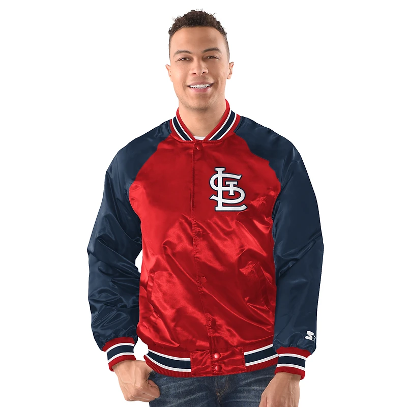 Men's Starter Red/Navy St. Louis Cardinals Raglan Blitz Varsity Jacket