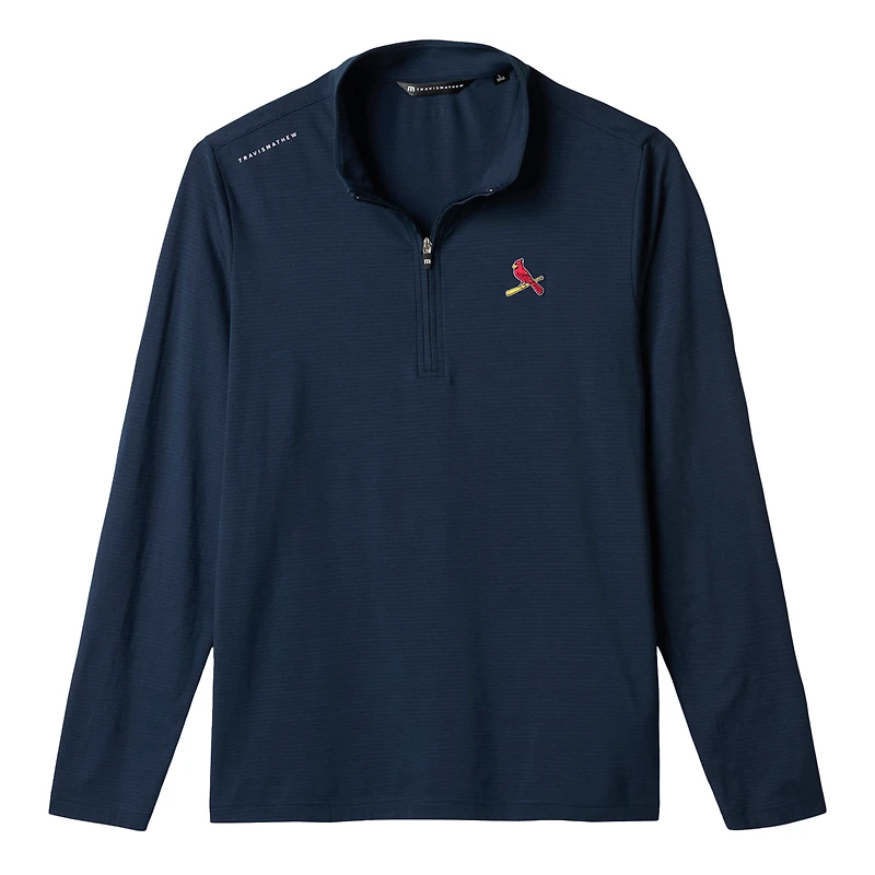 Men's TravisMathew Heather Navy St. Louis Cardinals Bullpen Quarter-Zip Pullover
