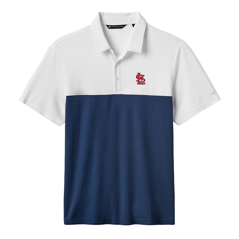 Polo tri-blend blanc/bleu marine TravisMathew pour homme, motif Home Run Leader des Cardinals de Saint-Louis
